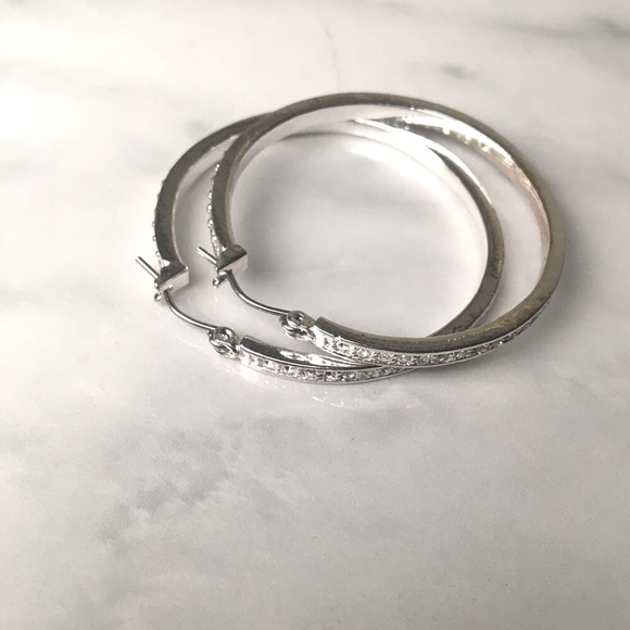 CZ Silver Hoop Earrings - Picture 6 of 8